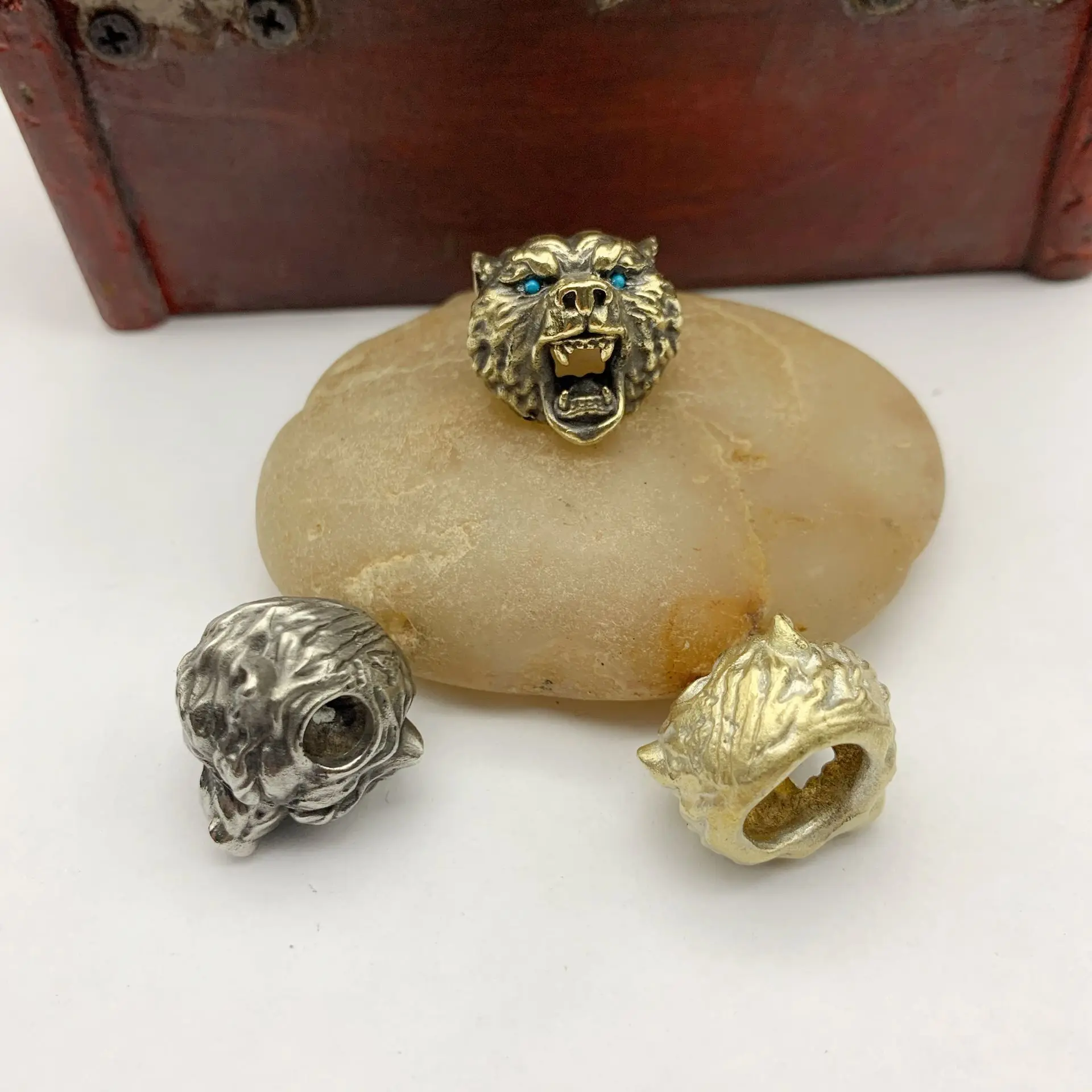 XM-funny DIY Umbrella Cord Pendant Black Bear Head Knife Pendant Brass Outdoor EDC Tool Accessories Brass Pendant