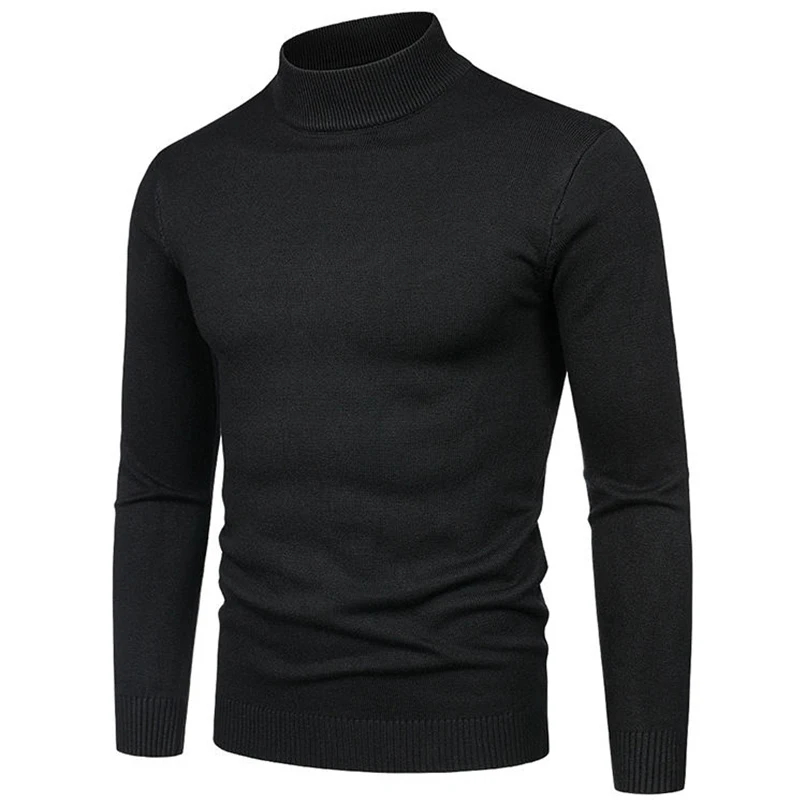 New Men's Half High Collar Pullover Autumn and Winter Simple Solid Color Men's  Bottoming Shirt Knitted Casual Tight Korean Top