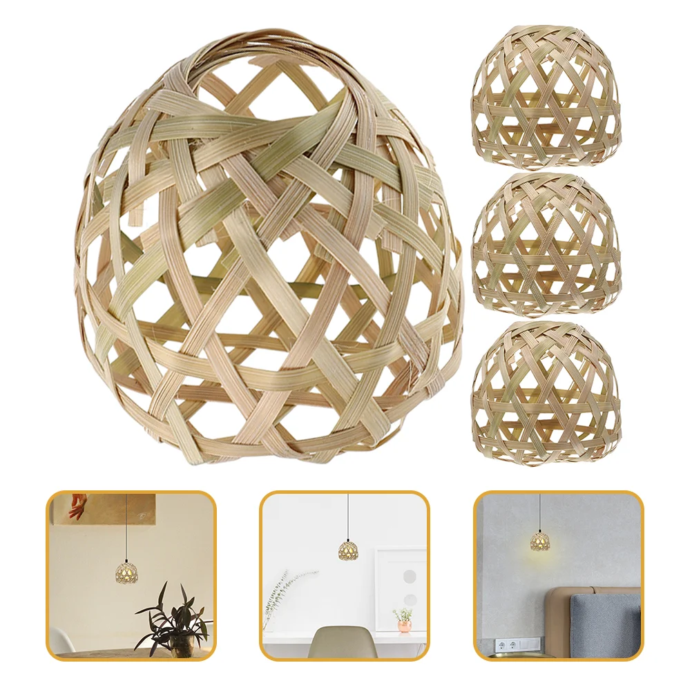 

4 Pcs Bamboo Lampshade Light Replacement Pendant Vintage Ceiling Cover Bulbs Hanging Rattan Woven Restaurant