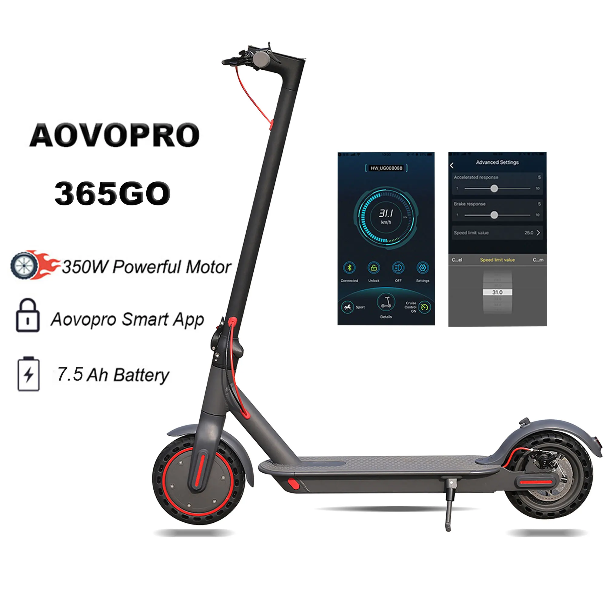 

AOVOPRO M365 Electric Scooter 350W 7.8Ah 25km/h Smart APP E Scooter Foldable Adult Electric Scooter Waterproof Grade IP65