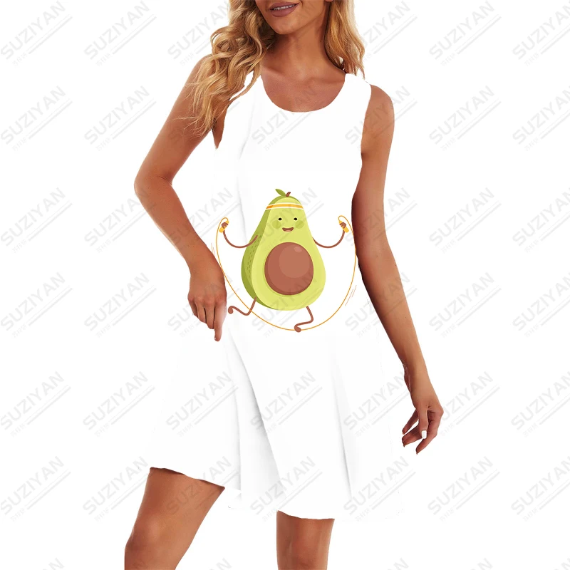 

Женское платье без рукавов, Повседневное платье без рукавов с 3D-принтом авокадо