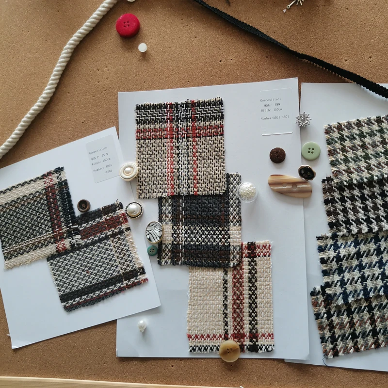 

Grid cloth cloth fabrics qiu dong with thick coat coat wind skirt imitation wool clothing woolen cloth rags