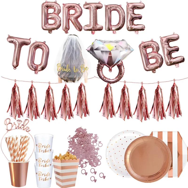 

Wedding Decoration Bride To Be Ballon Team Bride Banner Rose Gold Bridal Shower Veil Bridesmaid Gift Bachelorette Party Supplies