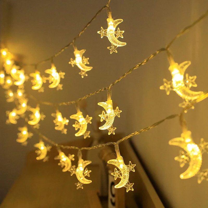 

1.5M 10LED Moon Star Eid Mubarak String Light Ramadan Featival Party Decoration For Home Ramadan Kareem Islamic Muslim Party 1PC