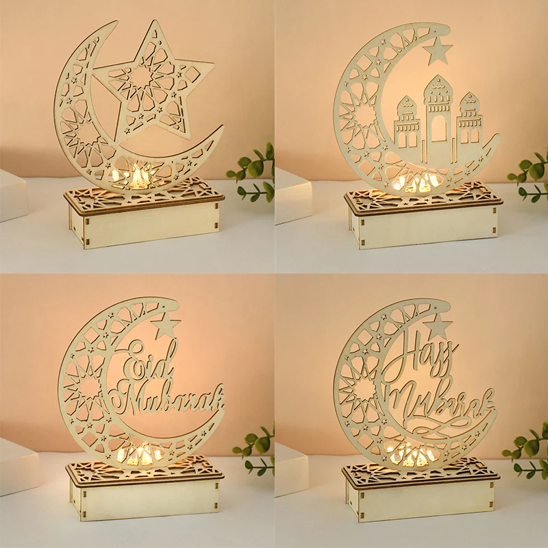 

Eid Mubarak LED Light Wooden Ornaments Star Moon Wood Plaque Hanging Pendant Islamic Muslim Party Decoration Ramadan Kareem Gift