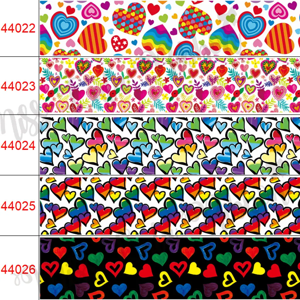 

16mm-75mm Valentine's Day Sweet Love Heart PrintGrosgrain/Elastic Ribbon For Hair Gift Box Sewing Crafts 50yards/roll