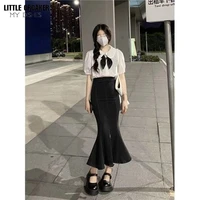 japan style high waist trumpet tea length women fall all match mermaid elegant long skirt 2022 new chic design solid slim jupe