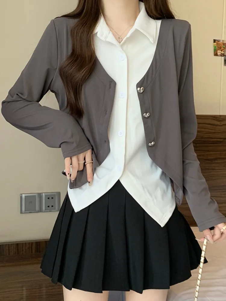 Женская одежда больших размеров Chubby Girl осенне-зимняя рубашка из двух предметов с