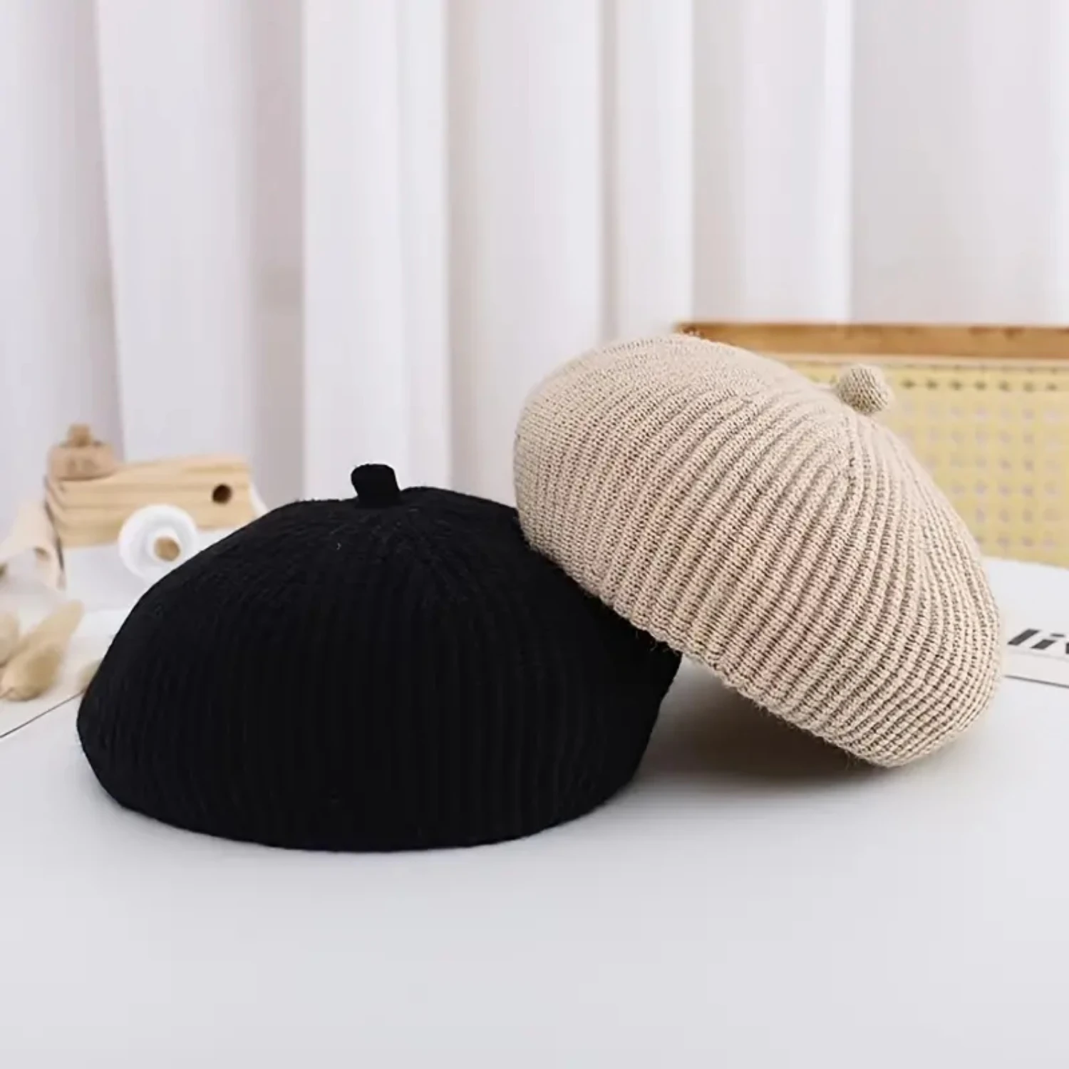 Детский берет для девочек однотонная теплая вязаная шапка зимняя