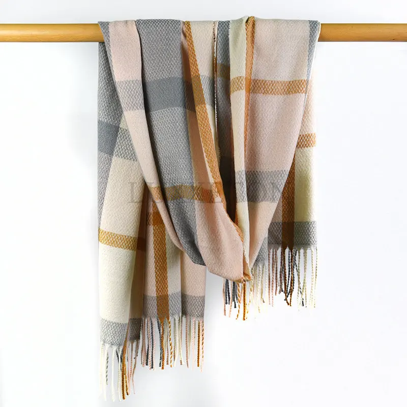 

Women's Scarf Autumn Winter New Plaid Elegant Tassel Imitation Cashmere Muffler Sweet Shawl Mid-length Thick Warm Scarves