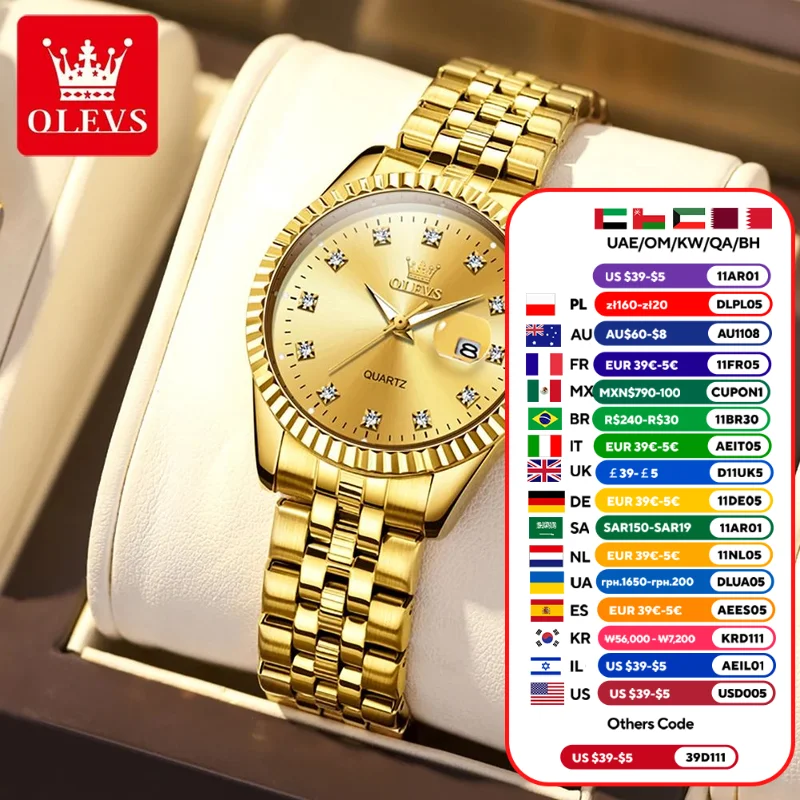 OLEVS женские часы кварцевые для женщин деловые роскошные наручные в золотом стиле