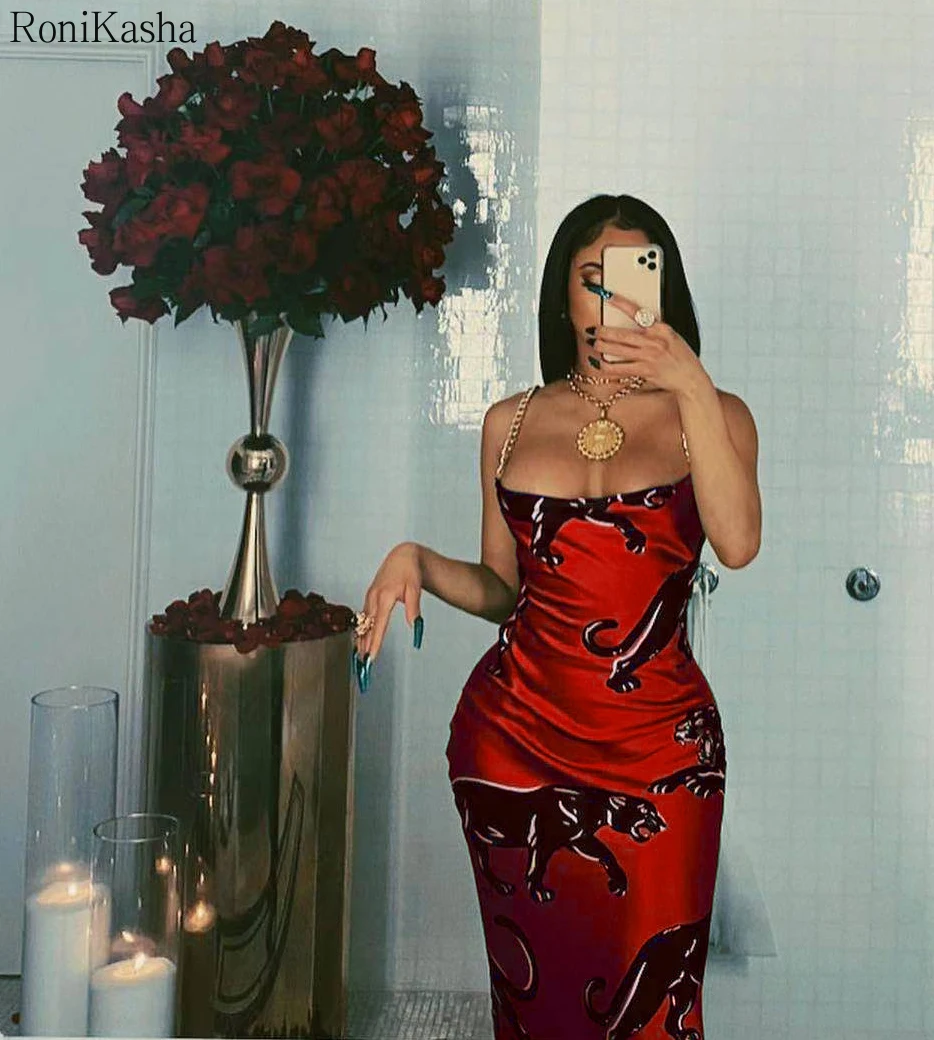 

Ronikasha New Women Bodycon Dress 2022 Party Dresses Vintage Style Printed Sling Maxi Vestido Elegant Sexy Women's Evening Dress
