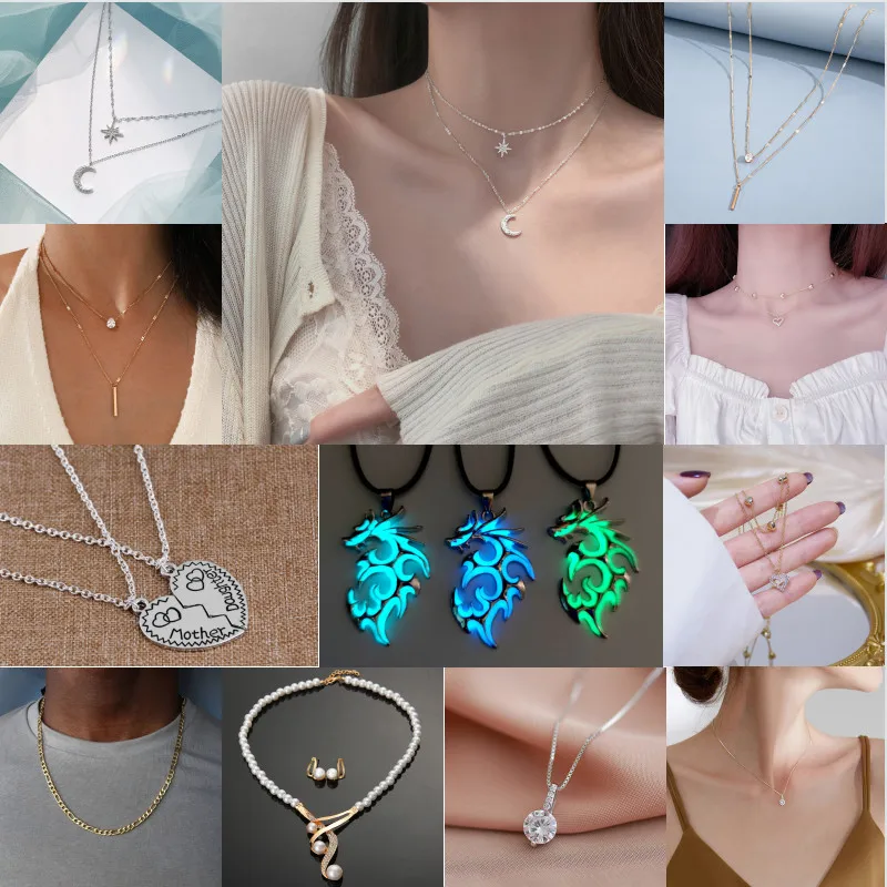 

Personality Luminous Double Layer Alloy Pearl Heart Pendant Necklace