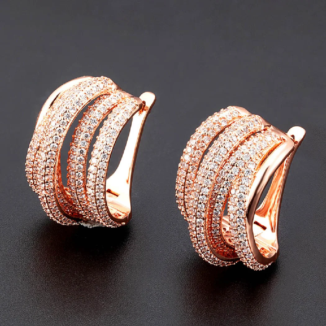 

Trendy Luxury rose gold Brand Europe stud Earrings Trendy Cubic Zircon Indian gold earrings for women Wedding Engagement Party
