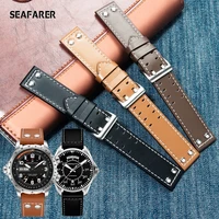 20mm22mm double row hole leather straps for hamilton seiko watch band rivet mens military pilot khaki field aviation watch belts