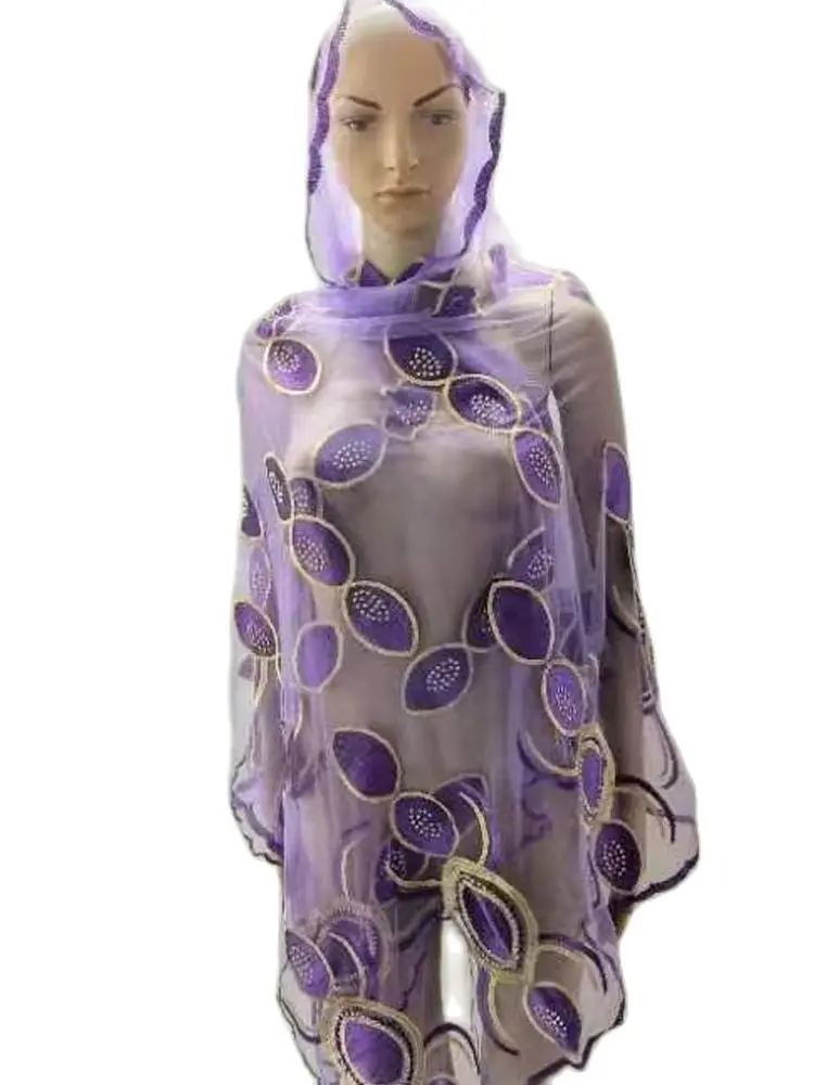 on sale Latest African Muslin Islamic Hijab Dubai Ramadan Net Sequin Embroidery Scarf Pashmina Extremely Soft Turban Women Wraps