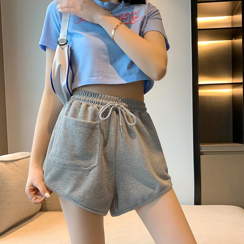 Women's Shorts Solid Cotton Simple Casual Loose Sport Shorts Hipsters Fitness Running Breathable All-match Wide Leg Hot Pants