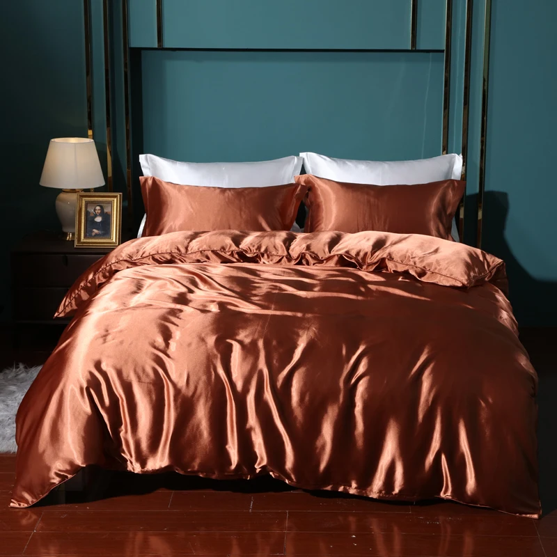 

Bedding Set Luxury Satin Single Double Queen Size Duvet Cover Set Solid Color Quilt Cover Set High-End Cover Set