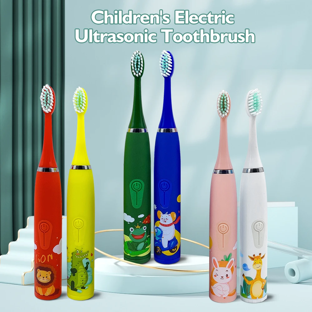 Für Kinder Elektrische Zahnbürste Cartoon-Muster Kinder mit Ersetzen Die Zahnbürste Kopf Ultraschall Elektrische Zahnbürste