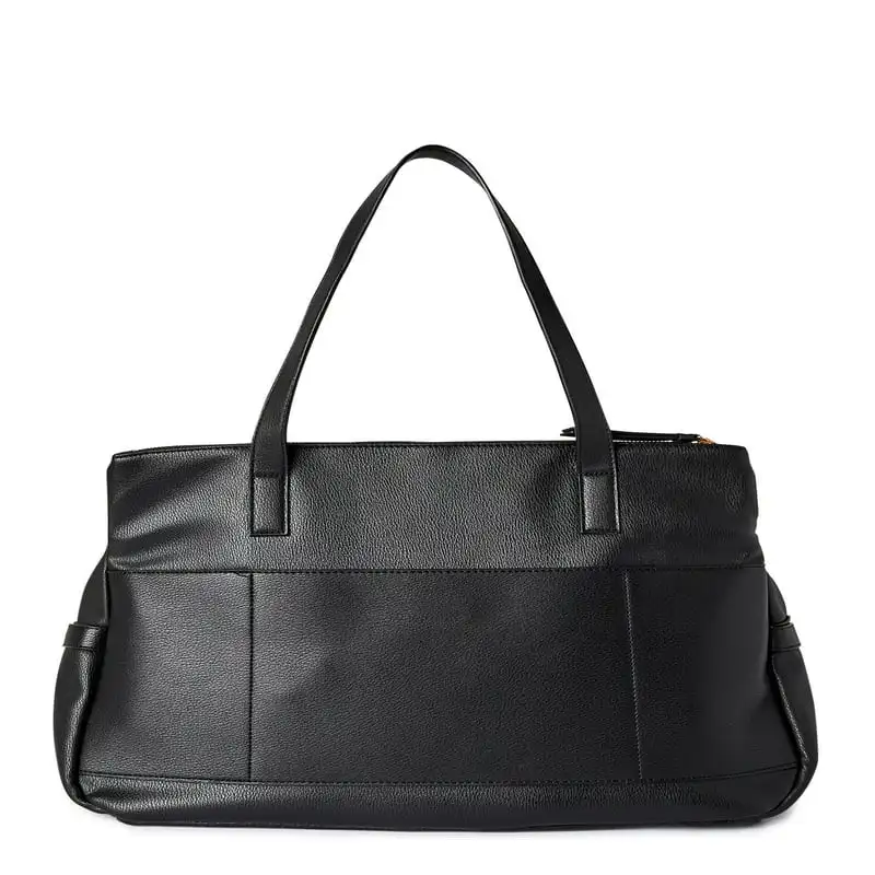 PU Leather Travel Tote Purse. Women's Beautiful Triple-Section Black PU Leather Handbag Cat Travel Tote Purse Weekender Bag.