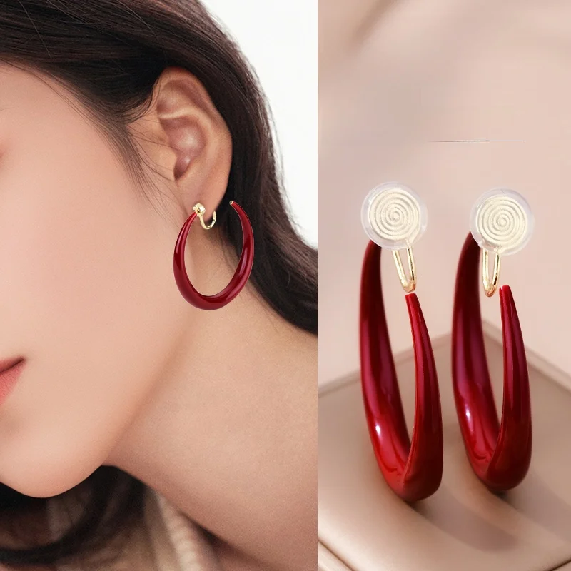 Серьги-кольца с красным пигментом высококачественные простые темпераментные