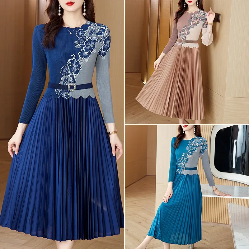 Европейский стиль 2024 весеннее новое модное морщинистое утягивающее платье с