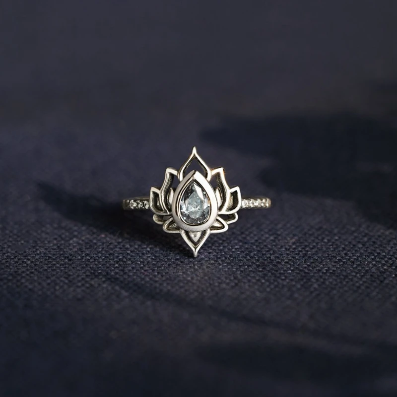 925 Silver Vintage Lotus Rings For Women Girls Cuff Ring Promise Silver Ring Flower Of Paradise Rings Jewelry Gifts Bague Femme