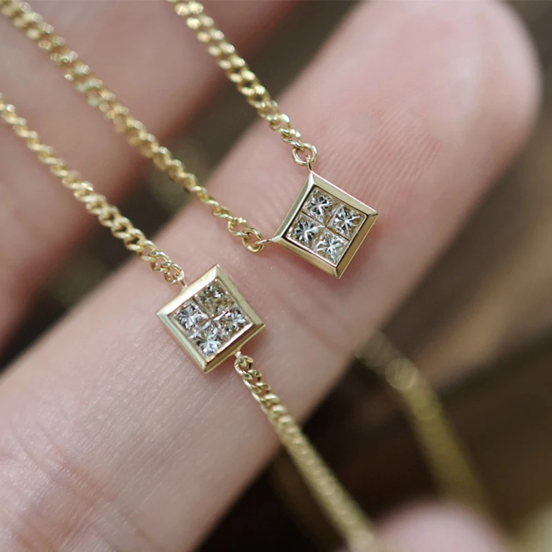 Aazuo 18K золото настоящие натуральные бриллианты прекрасные мини квадратные