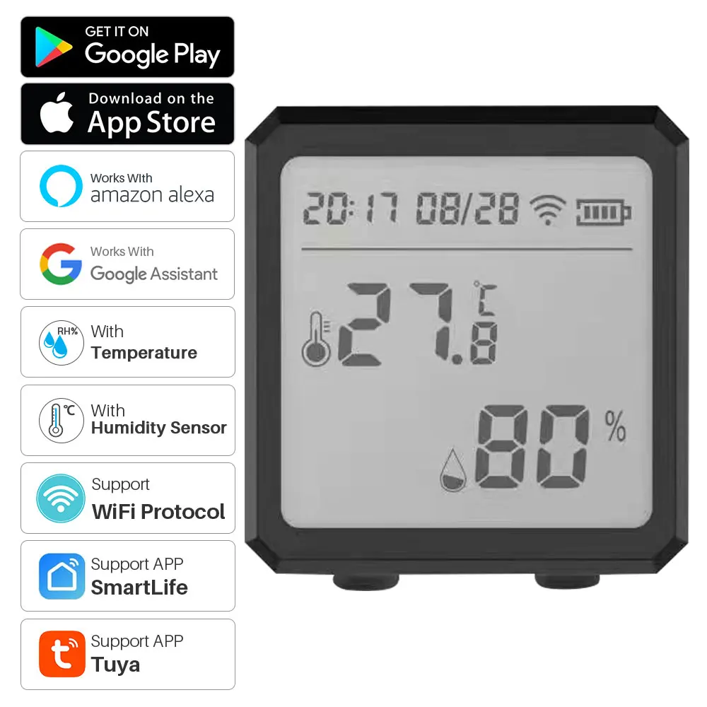 

Tuya Smart WiFi Temperature Humidity Sensor Indoor Hygrometer Thermometer Smart Life APP Works With Alexa Google Assistant