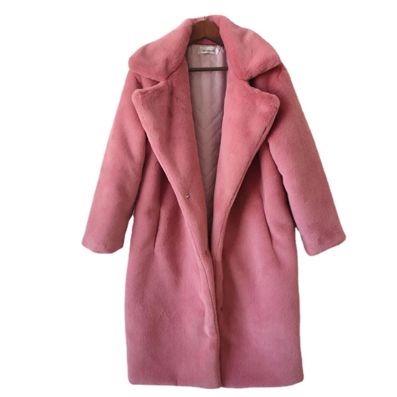 Winter Coat for Women Faux Rabbit Fur new outerwear Long Coat Loose Lapel Overcoat Thick Warm coats Female manteau femme hiver