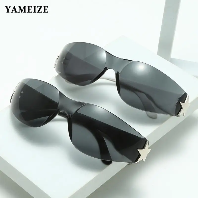 

Солнцезащитные очки Y2K для женщин и мужчин, роскошные цельнокроеные солнечные очки в стиле панк с пятью звездами, без оправы, с защитой Uv400
