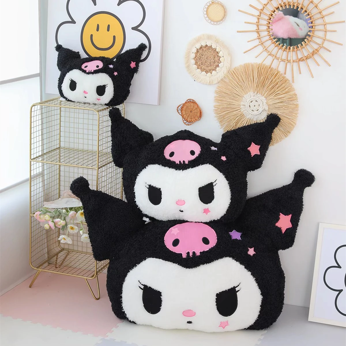 

Big Size TAKARA TOMY Kuromi Throw Pillow Back Cushion Kawaii Stuffed Anime Japanese Style Furry Melody Plush Toy Gift Girl Child