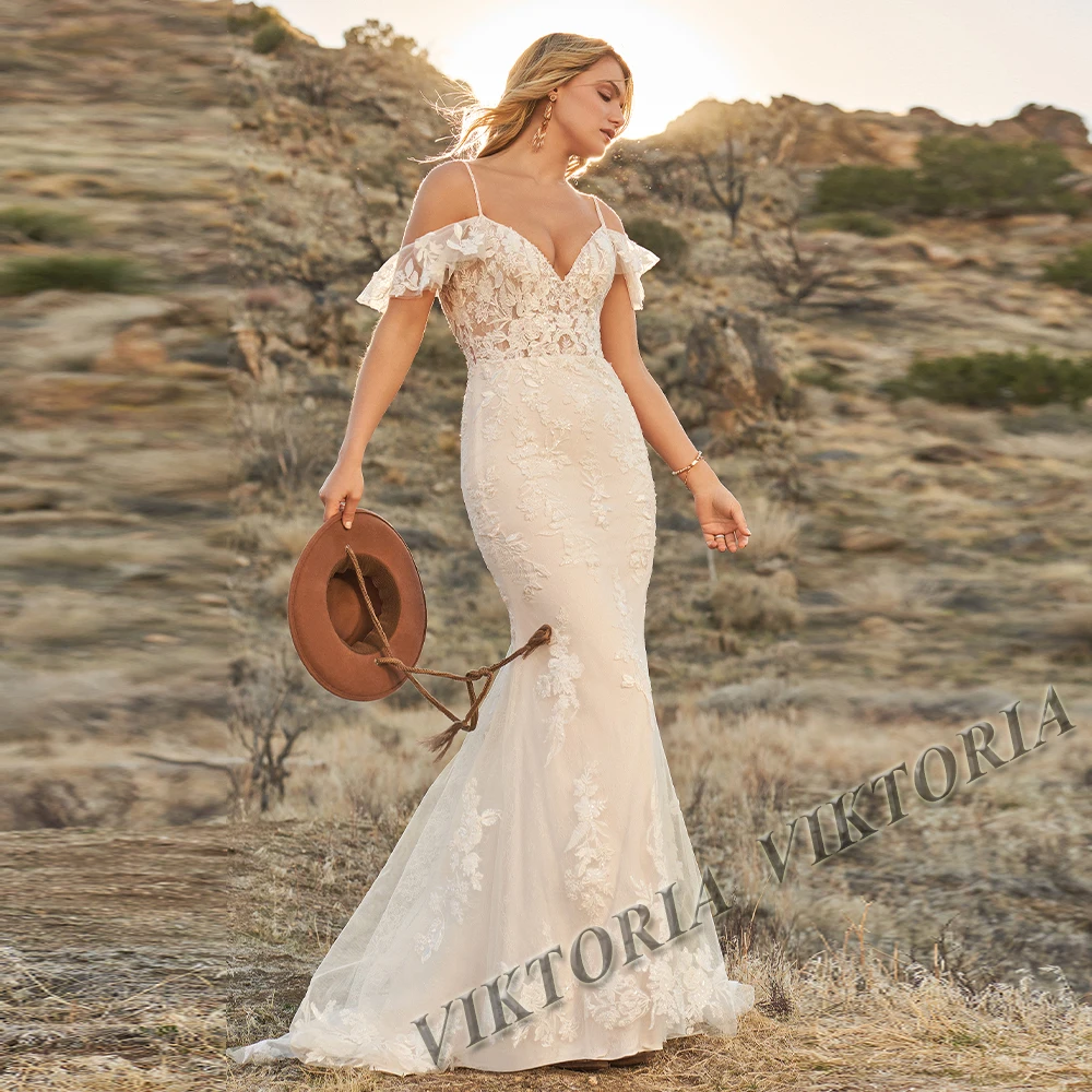 

Роскошное Свадебное платье VIKTORIA 2023, милое, на тонких бретельках для невесты, с аппликацией русалки, женское платье невесты, индивидуальный пошив