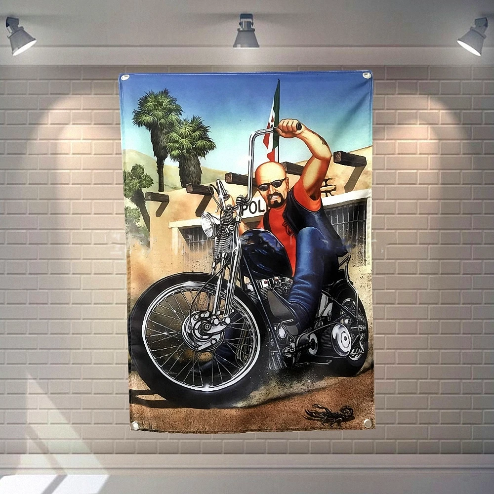 

Motorcycle rider Vintage Movie Posters Wall Hanging Flags Tapestry Canvas Painting Motors Wall Art Banners Home Decor Drawing