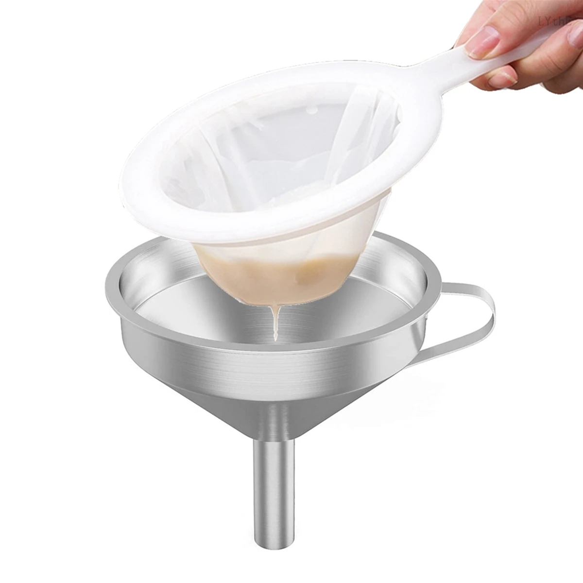 

100/200/400Mesh Kitchen Mesh Strainers with 304 Stainless Steel Funnel Kitchen Nylon Mesh Filter Strainer for Coffee Milk Yogurt