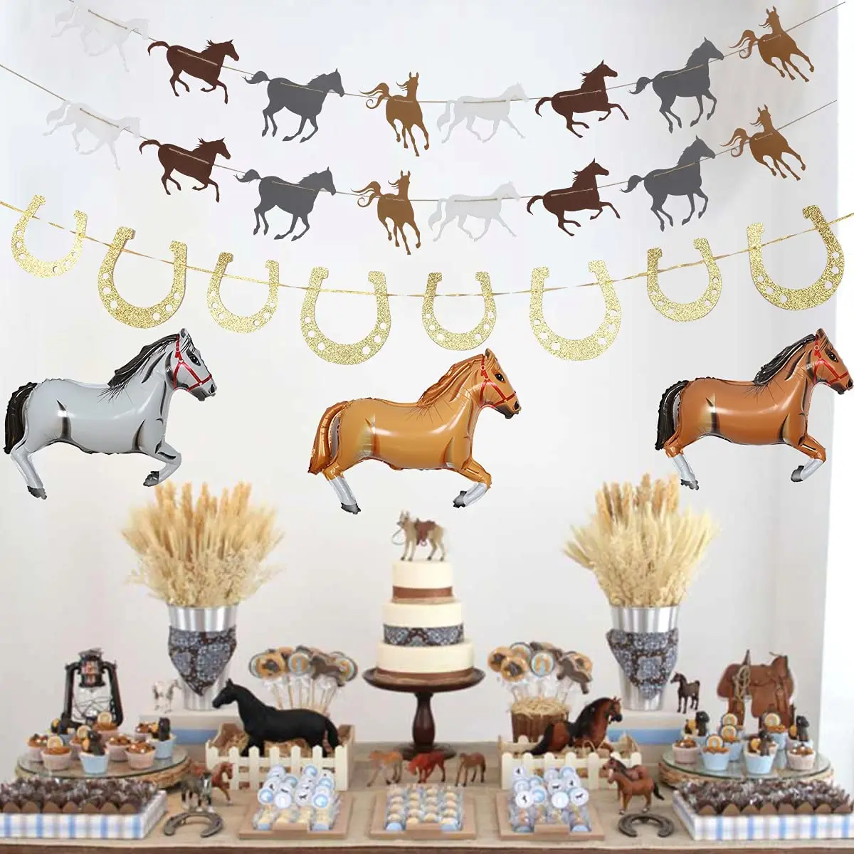 Pаспродажа Украшения для вечеринки в честь Дня Рождения лошадь гонки Подкова гирлянда лошадь воздушный шар из фольги для мальчиков девочек детские пр...