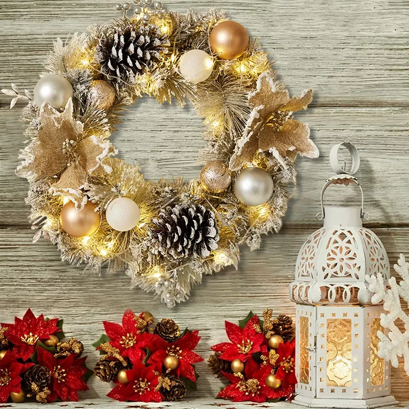 

Christmas Wreath Artificial Plant Rattan Pinecone Berries Pine Garland for Party Table Fireplaces Porch Walls New Years Decor