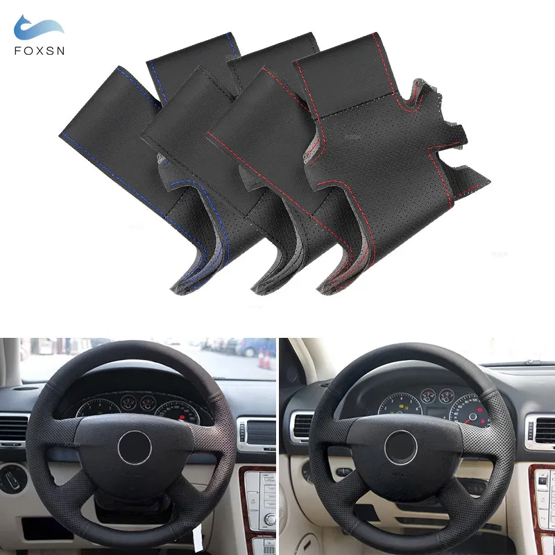 

For VW Caddy 2003 2004 2005 2006 Caravelle 2003-2009 Transporter T5 2006 Hand-stitched Car Interior Steering Wheel Leather Cover