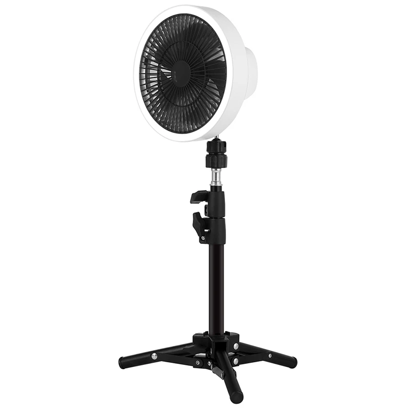 

Rechargeable Vertical Tripod Fan Home Tripod Display Fan Hiking Shaking Head Vertical Fan White & Black ABS+Iron