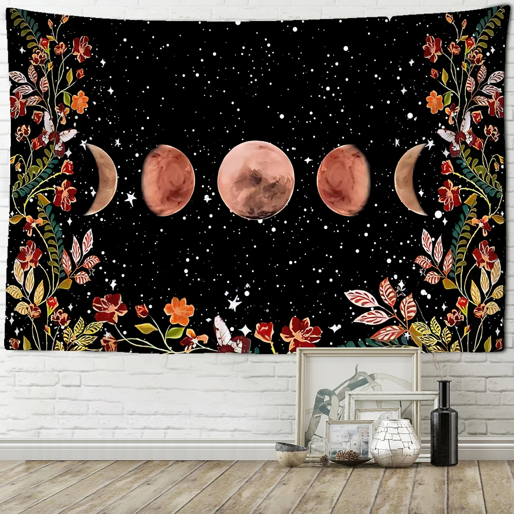 

Bohemia Tapestry Flowers Moon Starry Sky Scenery Wall Hanging Creative Art Backdrop Home Decoration Dormitory Doorway Curtains