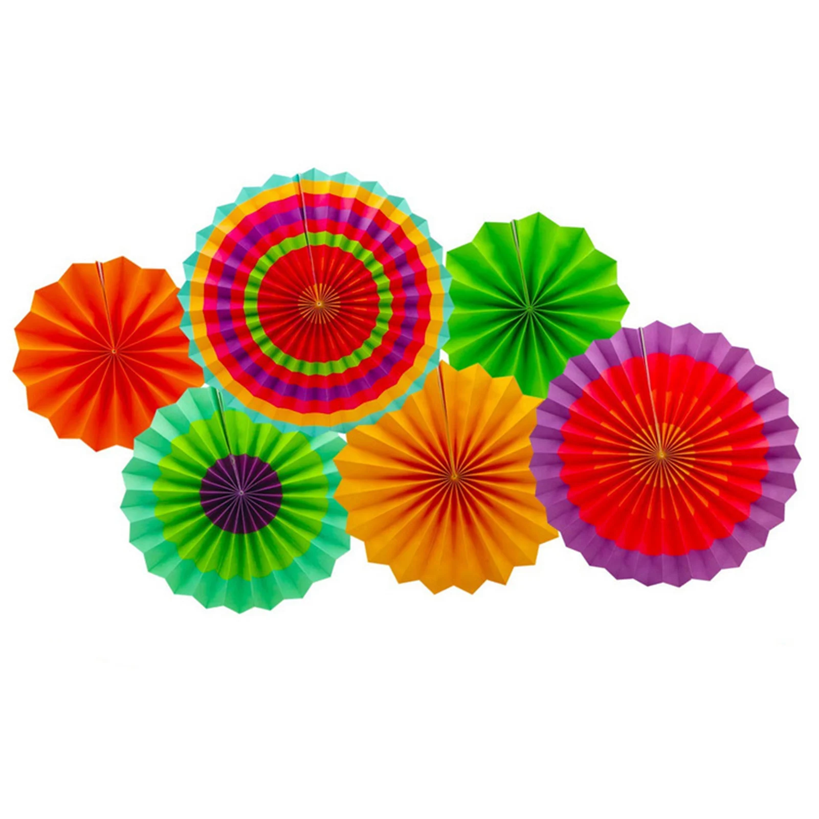 

6 Pieces Colorful Hanging Paper Fan Round Pattern Paper Garlands Decoration For Birthday Wedding Rainbow Paper Fans Hanging