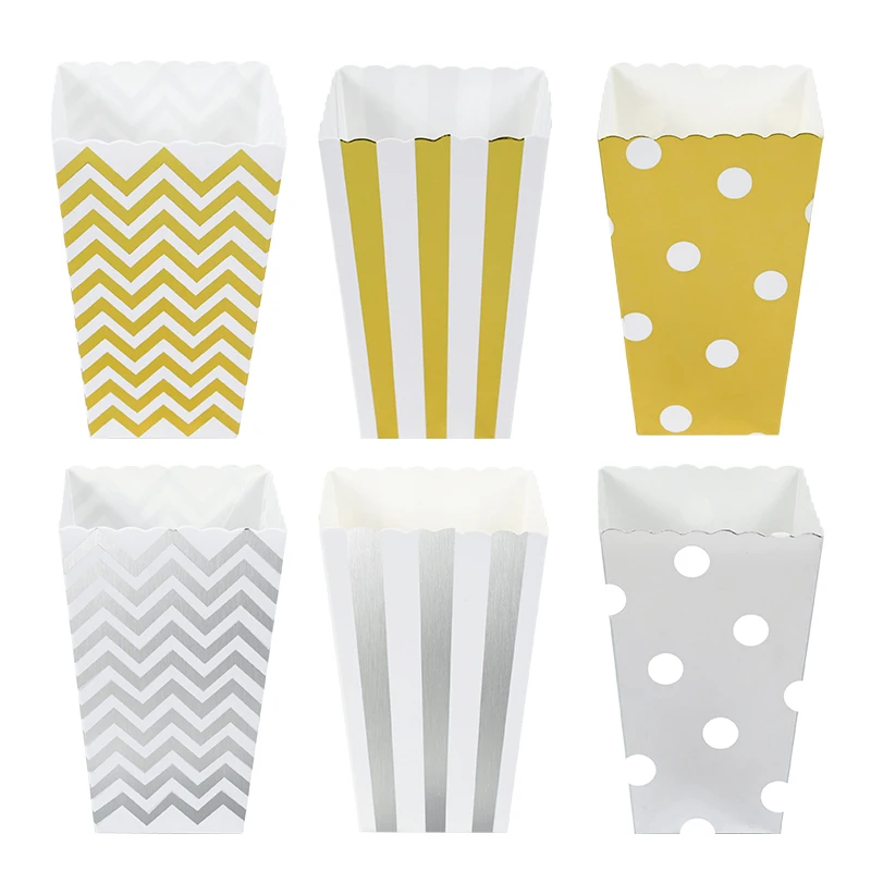 

6/12pcs Popcorn Box Gold Silver Pink Stripes Dot Snack Candy Box Xmas Wedding Birthday Party Decoration Kids Favor Box