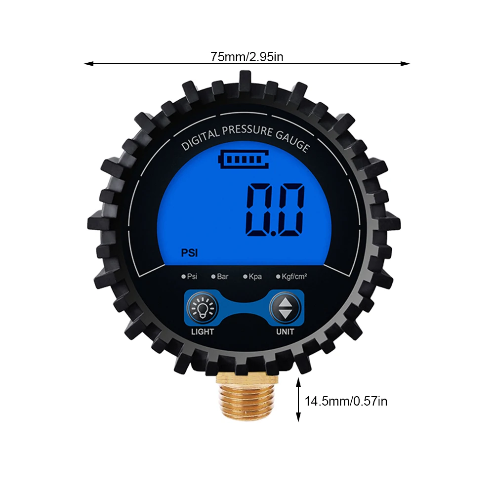 

Tire Pressure Gauge Digital Measurement Display With Threaded Connector And Rubber Protector 0.1PSI Resolved Pressure Gauge