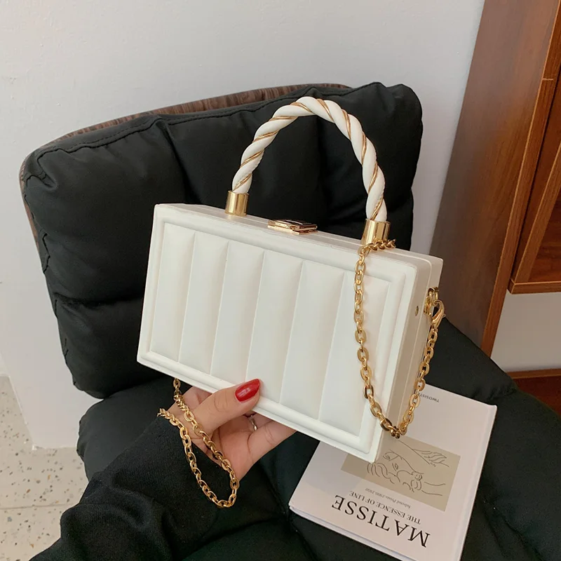 2023 Luxury Women Small Box Chain Crossbody Bag Brand Lady White Pink Handbags and Purses Clutch Evening Party Bag Mini Suitcase