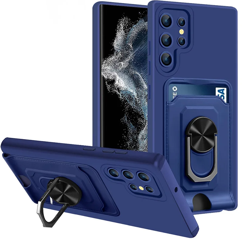 

Shockproof Card Holder Ring Silicone Phone Case for Samsung Galaxy S22 Ultra S20 FE A52 A72 A32 5G A12 A71 Camera Cover Luxury