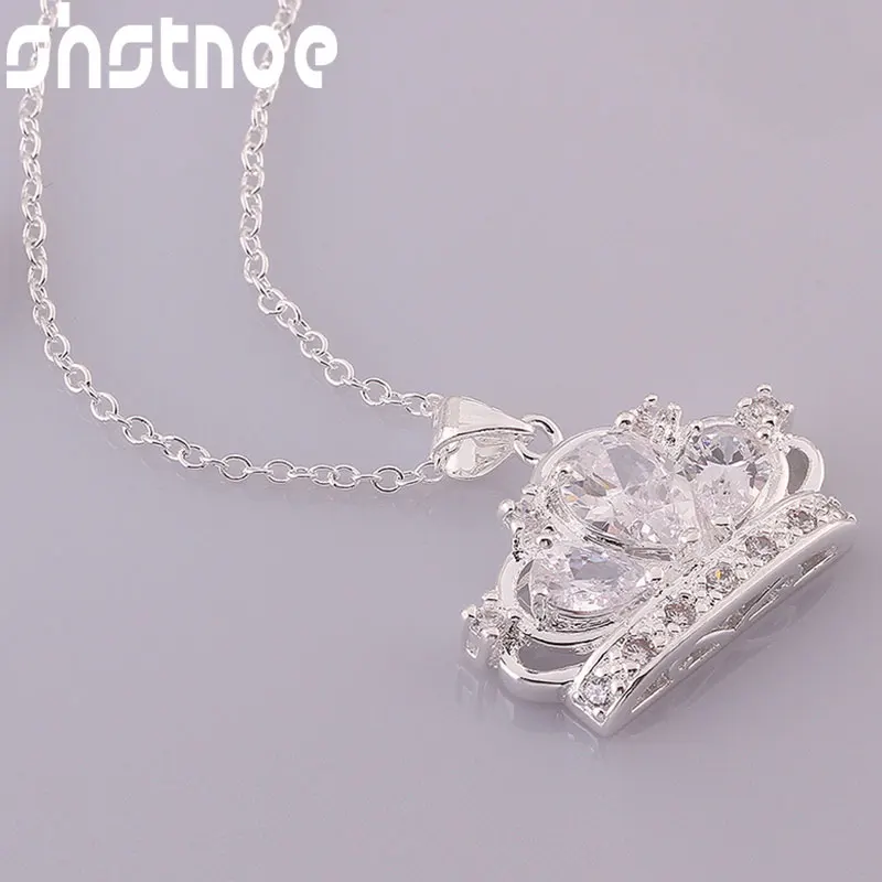 

925 Sterling Silver 16-30 Inch Chain AAA Zircon Crown Pendant Necklace For Women Engagement Wedding Fashion Charm Jewelry