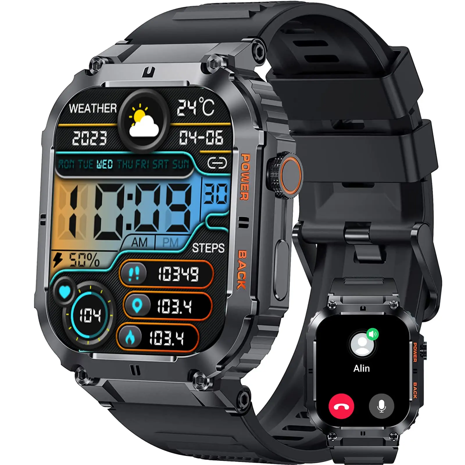

1.96IPS 400mAh Smart Watch Men Heart Rate Monitoring Blood Oxygen Watches IP68 Waterproof Outdoor Timer Weather Sport Smartwatch