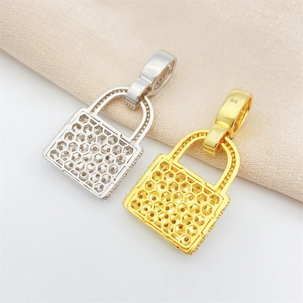 Lock Moissanite Pendants Necklace S925 Silver Real Diamond Iced Out Necklaces For Men Women Jewelry Pass Tester Free Shipping