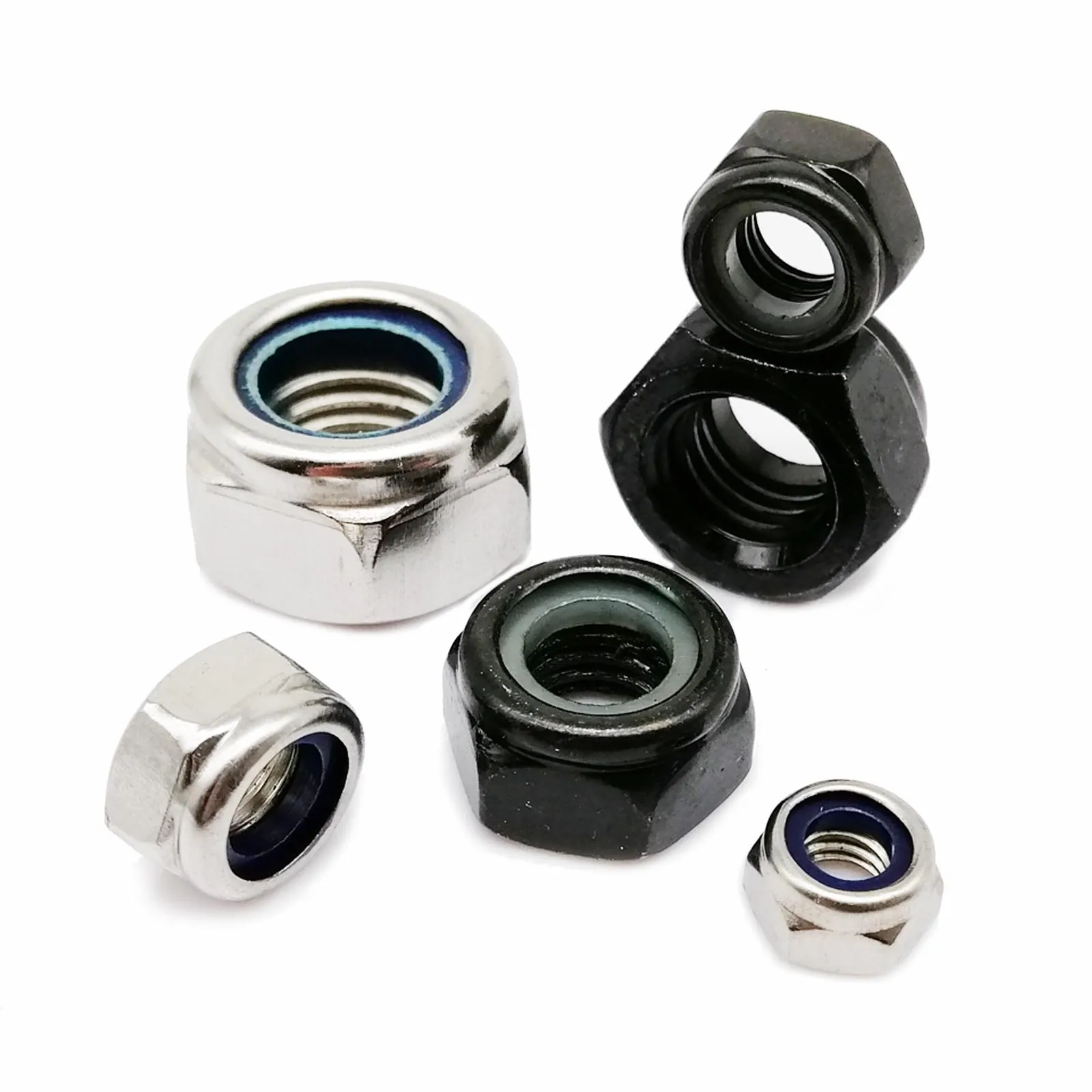 

2/5/10/25X M2 M2.5 M3 M3.5 M4 M5 M6 M8 M10-M16 304 Stainless Steel Black Hex Nylon Insert Lock Nut Hexagon Self-locking Locknut