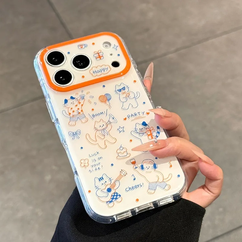 Фото Новый креативный чехол для iPhone 17 16 15 14 13 12 11 Pro Max с милым мультяшным рисунком кошки, минималистичная защитная задняя крышка №4